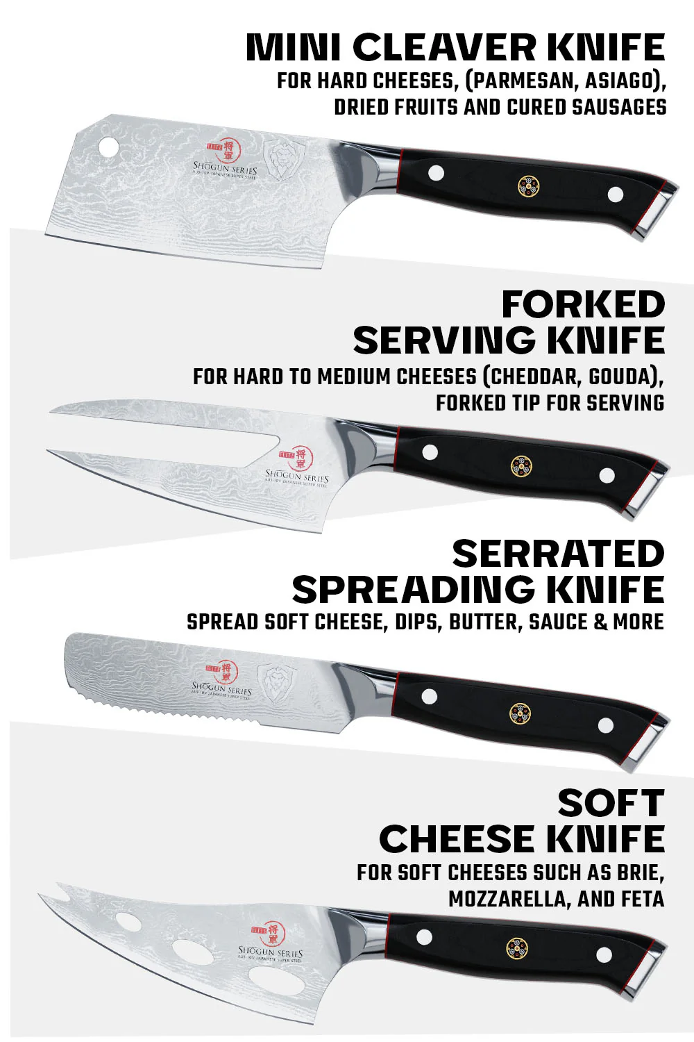 4-Piece Cheese Knife Set | Shogun Series | ELITE | NSF Certified | Dalstrong © - Image 3