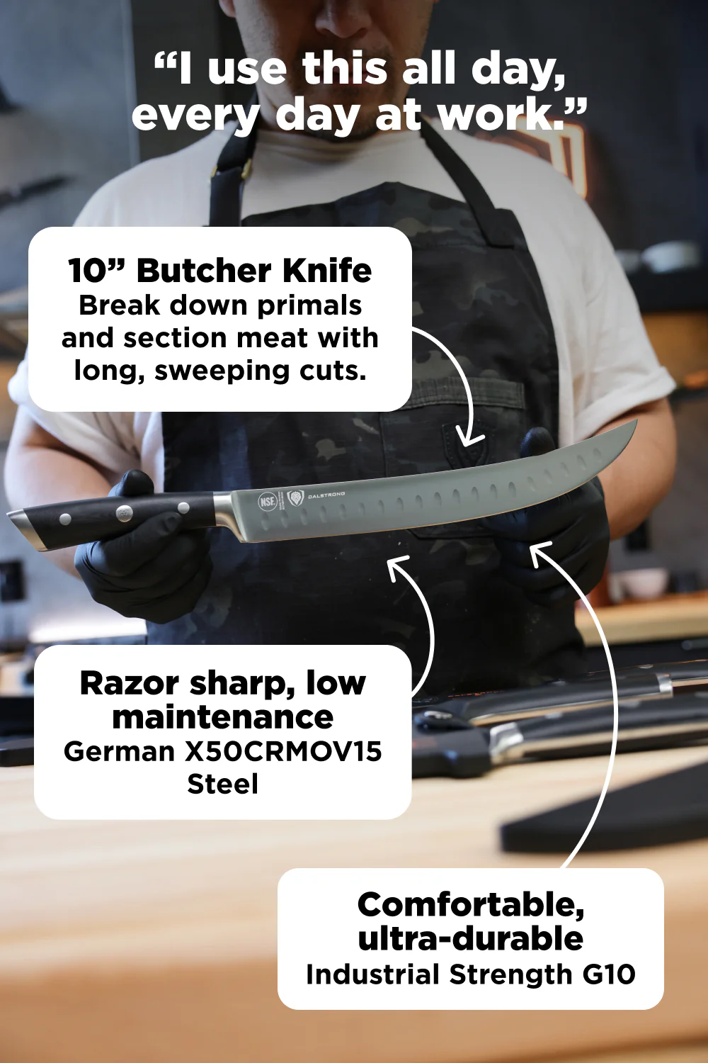4 Piece Knife Set | Slicing, Boning, Butcher & Venator Knife | Gladiator Series Elite | NSF Certified | Dalstrong © - Image 5