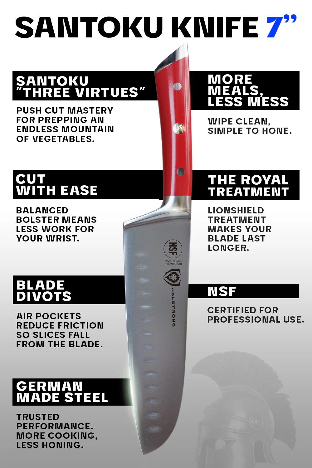 Santoku Knife 7" | Crimson Red ABS Handle | Gladiator Series | NSF Certified | Dalstrong © - Image 5