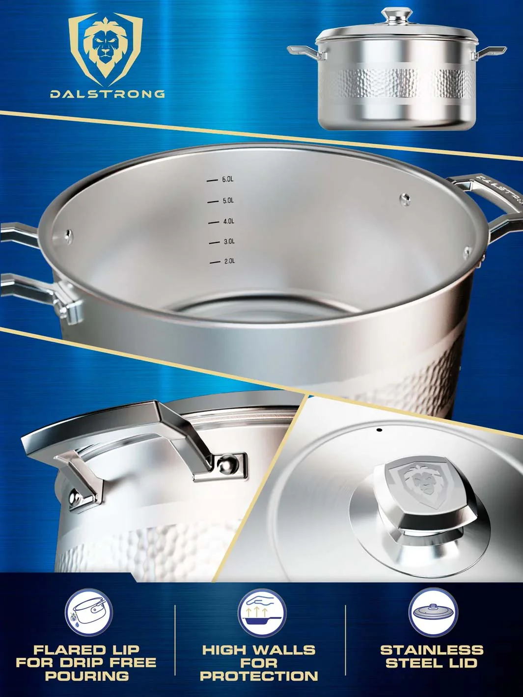 3 Quart Stock Pot | Hammered Finish Silver | Avalon Series | Dalstrong © - Image 7