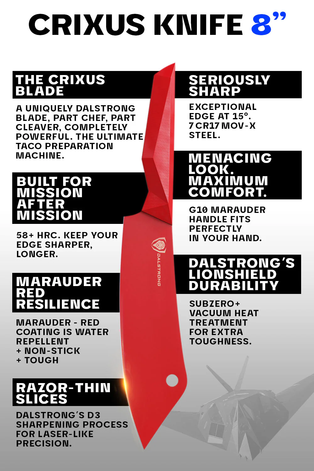 Chef & Cleaver Hybrid Knife 8" | The Crixus | Shadow Black Series | RED Edition | Dalstrong © - Image 5