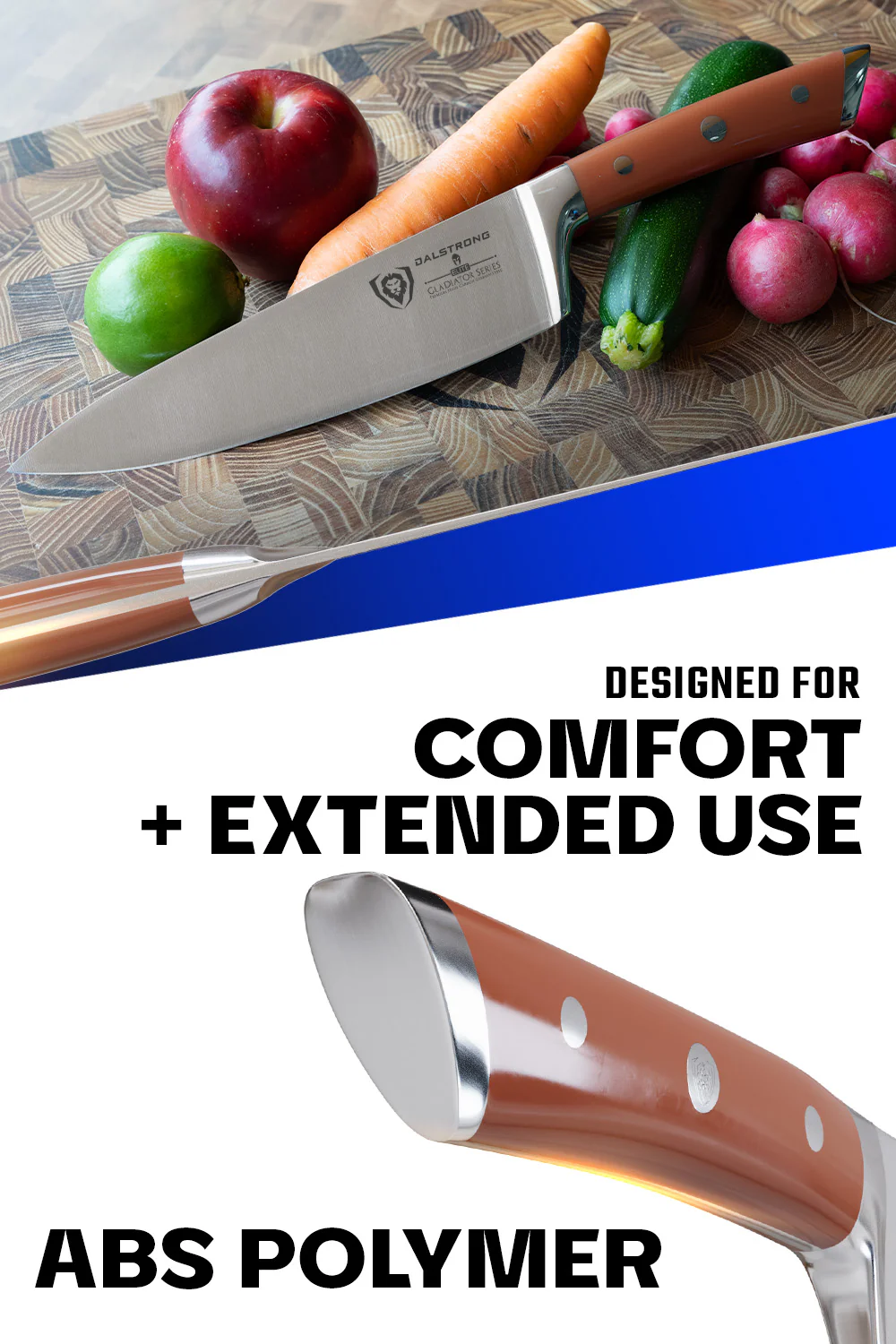 Chef Knife 8" | Orange ABS Handle | Gladiator Series | NSF Certified | Dalstrong © - Image 4