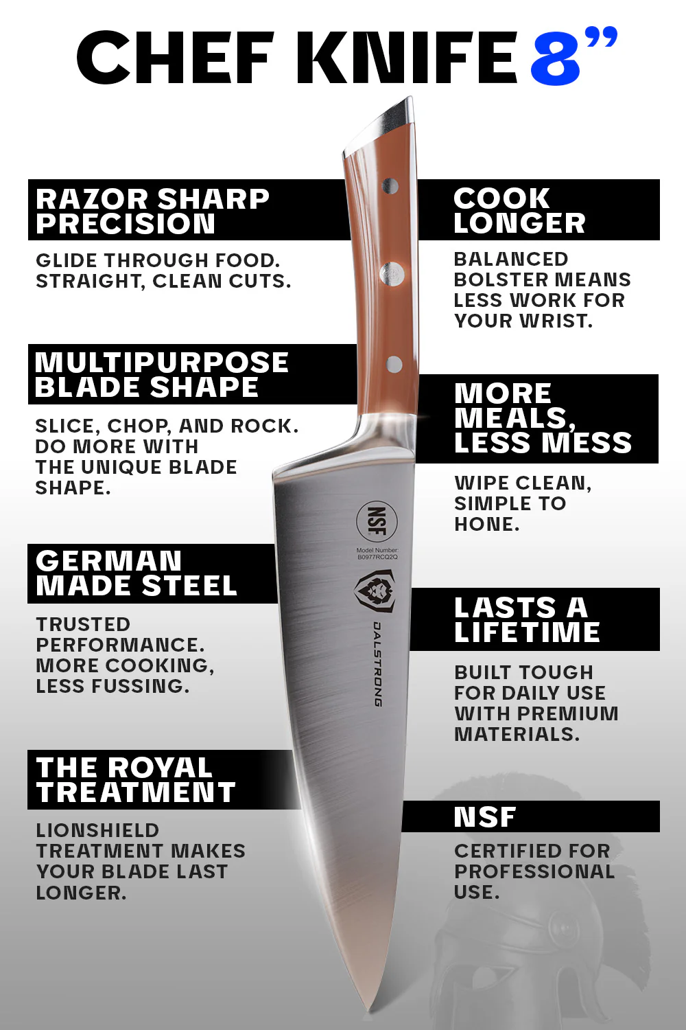 Chef Knife 8" | Orange ABS Handle | Gladiator Series | NSF Certified | Dalstrong © - Image 5