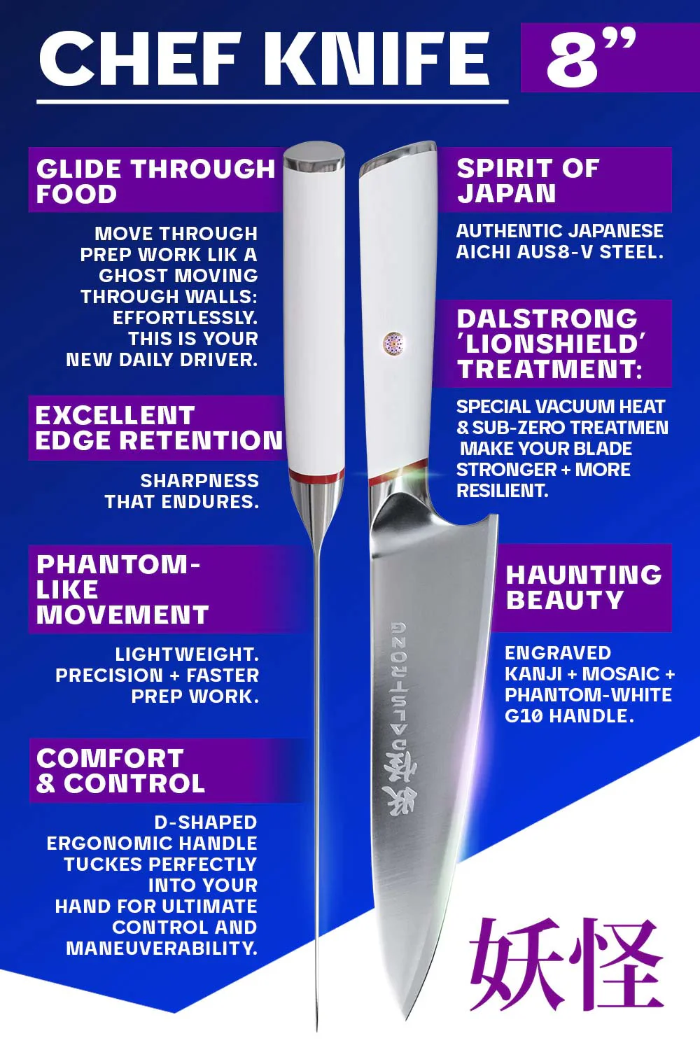 Chef's Knife 8" | White G10 Handle | Phantom Series | Dalstrong © - Image 4