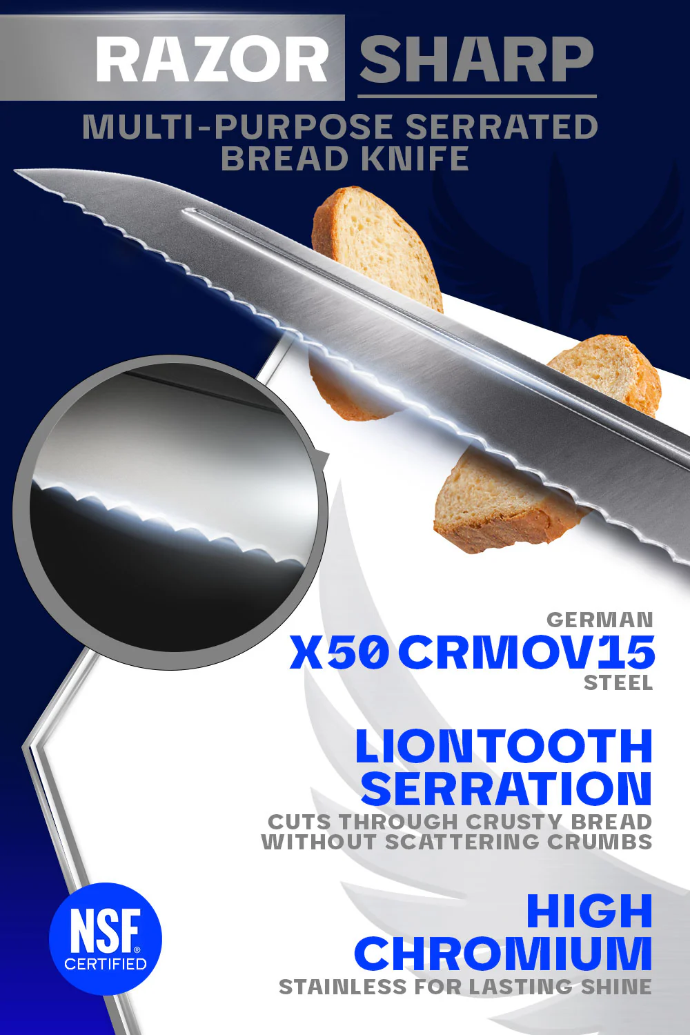 Bread Knife 8" | Crusader Series | NSF Certified | Dalstrong © - Image 2