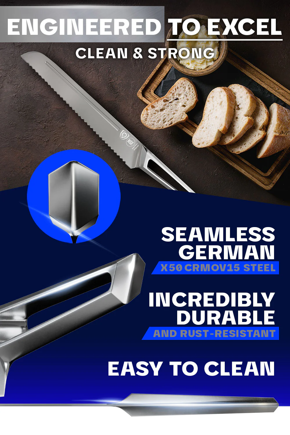 Bread Knife 8" | Crusader Series | NSF Certified | Dalstrong © - Image 5