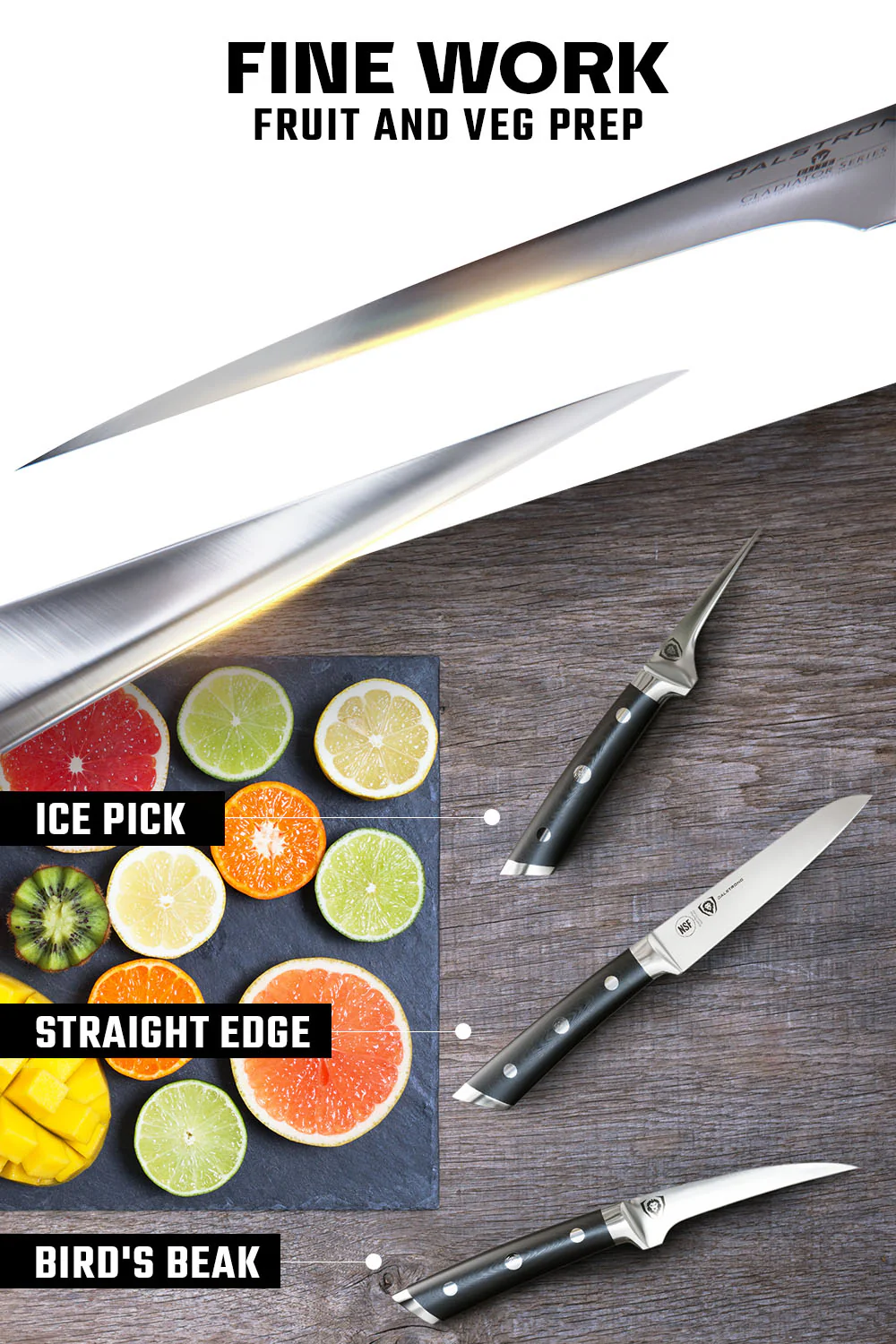 Fruit & Vegetable Paring Knife Set - 3 Piece | Gladiator Series ELITE | NSF Certified | Dalstrong © - Image 5