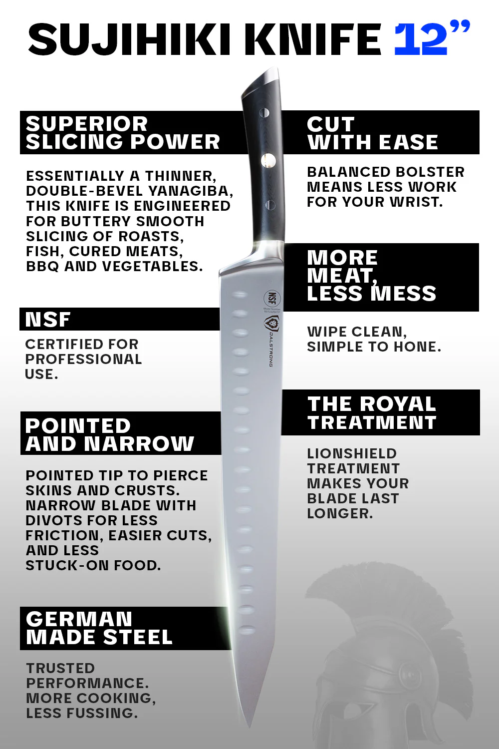 Chef's Knife & Sujihiki Hybrid 12" | Kitchen Gladius | Gladiator Series | NSF Certified | Dalstrong © - Image 6
