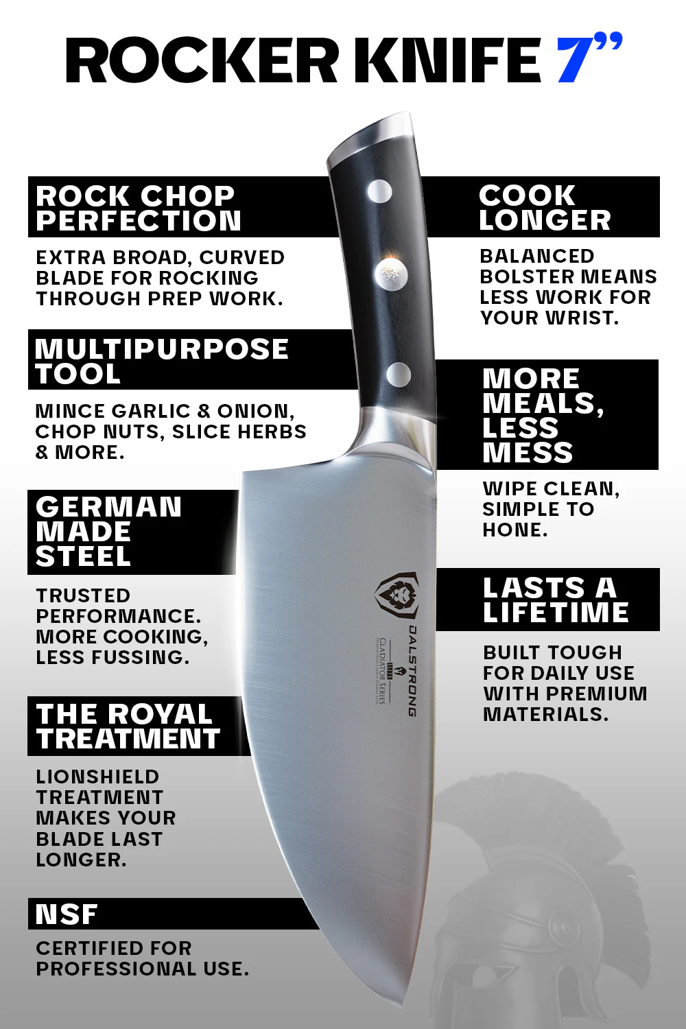 Rocking Herb Knife 7" | Gladiator Series | NSF Certified | Dalstrong © - Image 6
