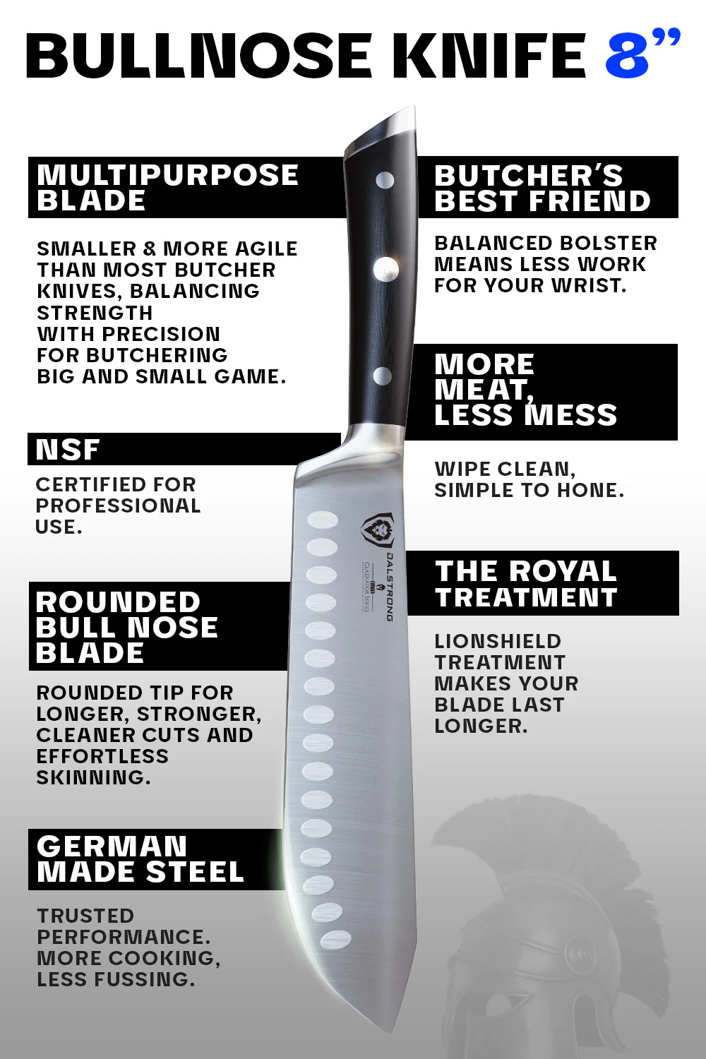 Bull Nose Butcher & Breaking Knife 8" | Gladiator Series | NSF Certified | Dalstrong © - Image 6