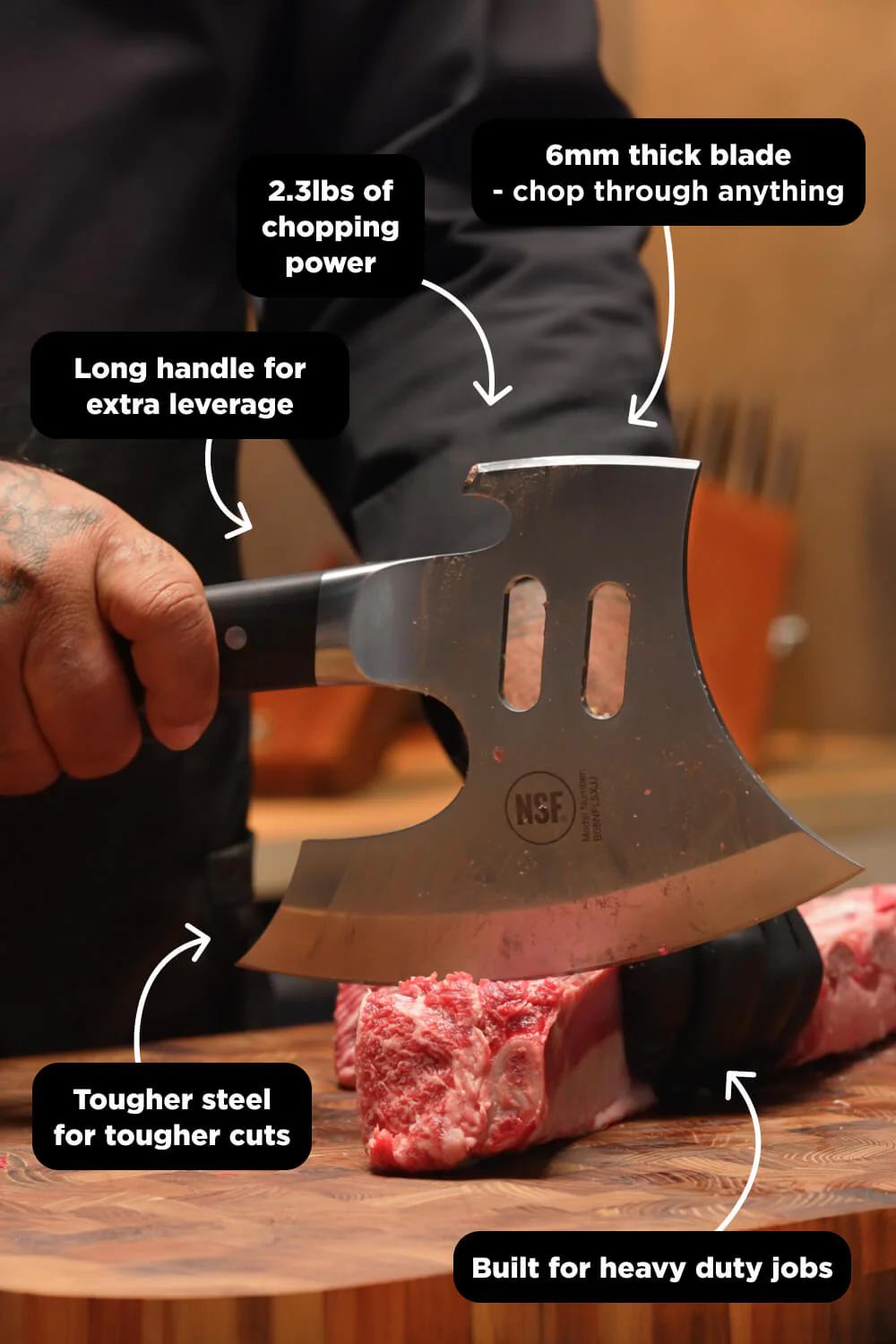 Meat Chopper 8" with Acacia Wood Stand | 'The Punisher' | Gladiator Series | NSF Certified | Dalstrong © - Image 4