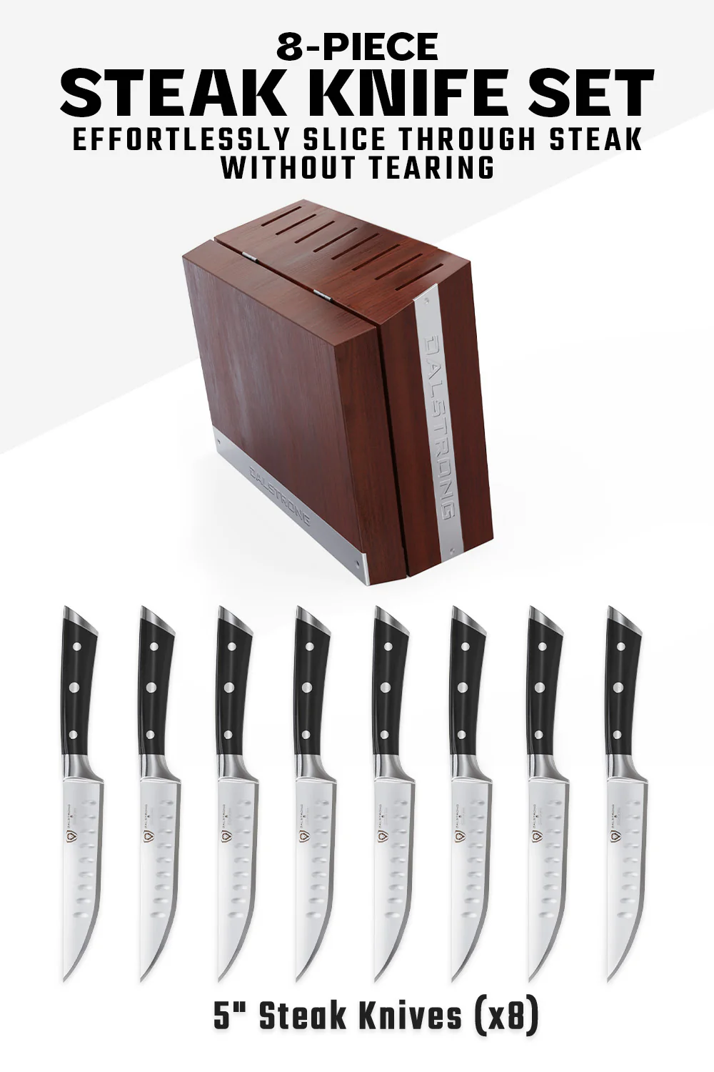 8-Piece Steak Knife Set with Storage Block | Gladiator Series | Knives NSF Certified | Dalstrong © - Image 3