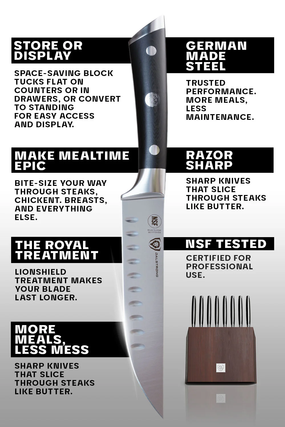 8-Piece Steak Knife Set with Storage Block | Gladiator Series | Knives NSF Certified | Dalstrong © - Image 7