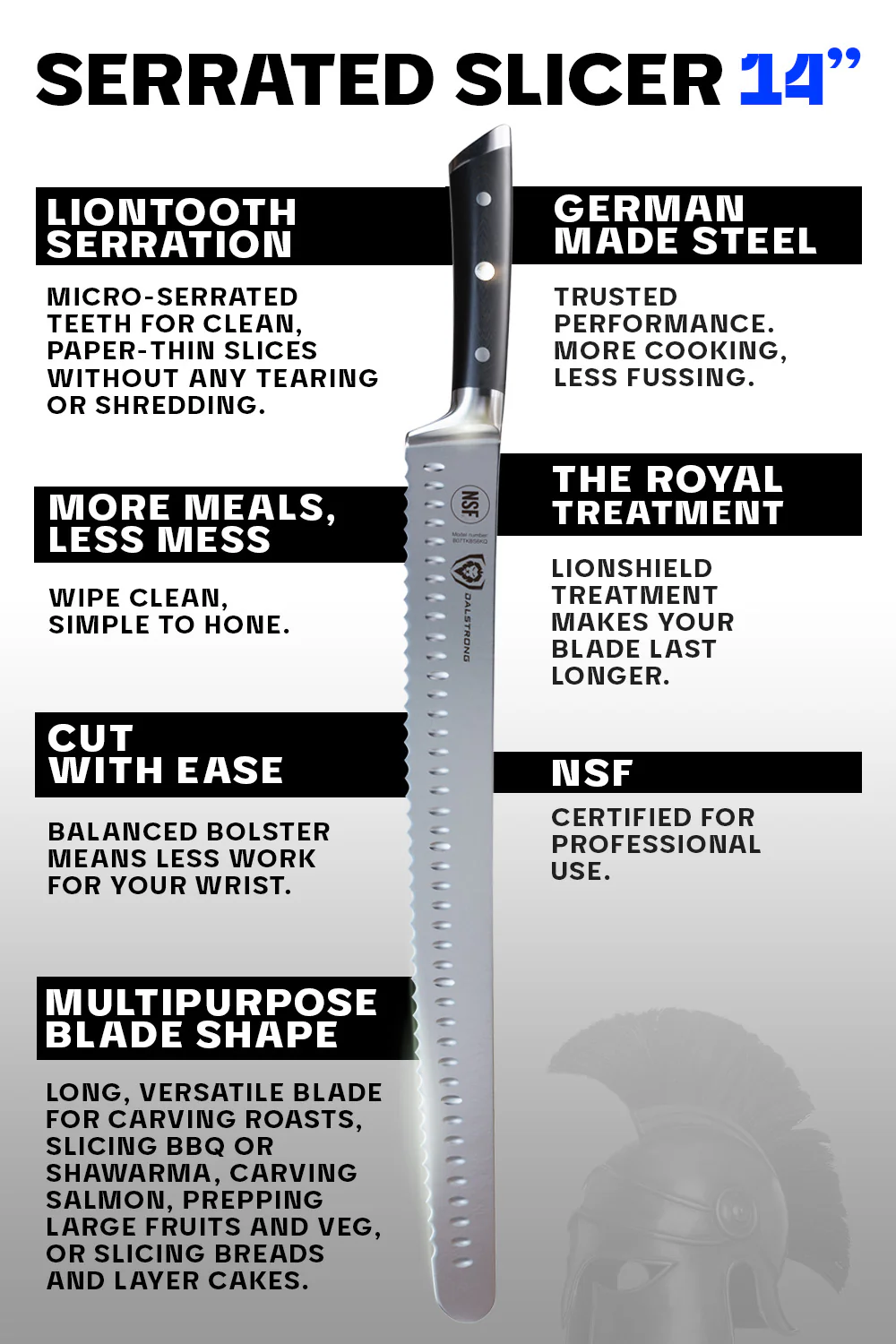Extra-Long Serrated Slicer 14" | Gladiator Series | NSF Certified | Dalstrong © - Image 6