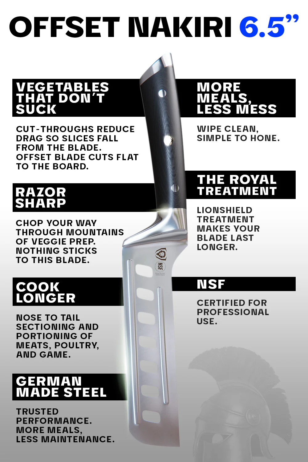 Nakiri Asian Vegetable Knife 6" | Offset Blade | Gladiator Series | NSF Certified | Dalstrong © - Image 5