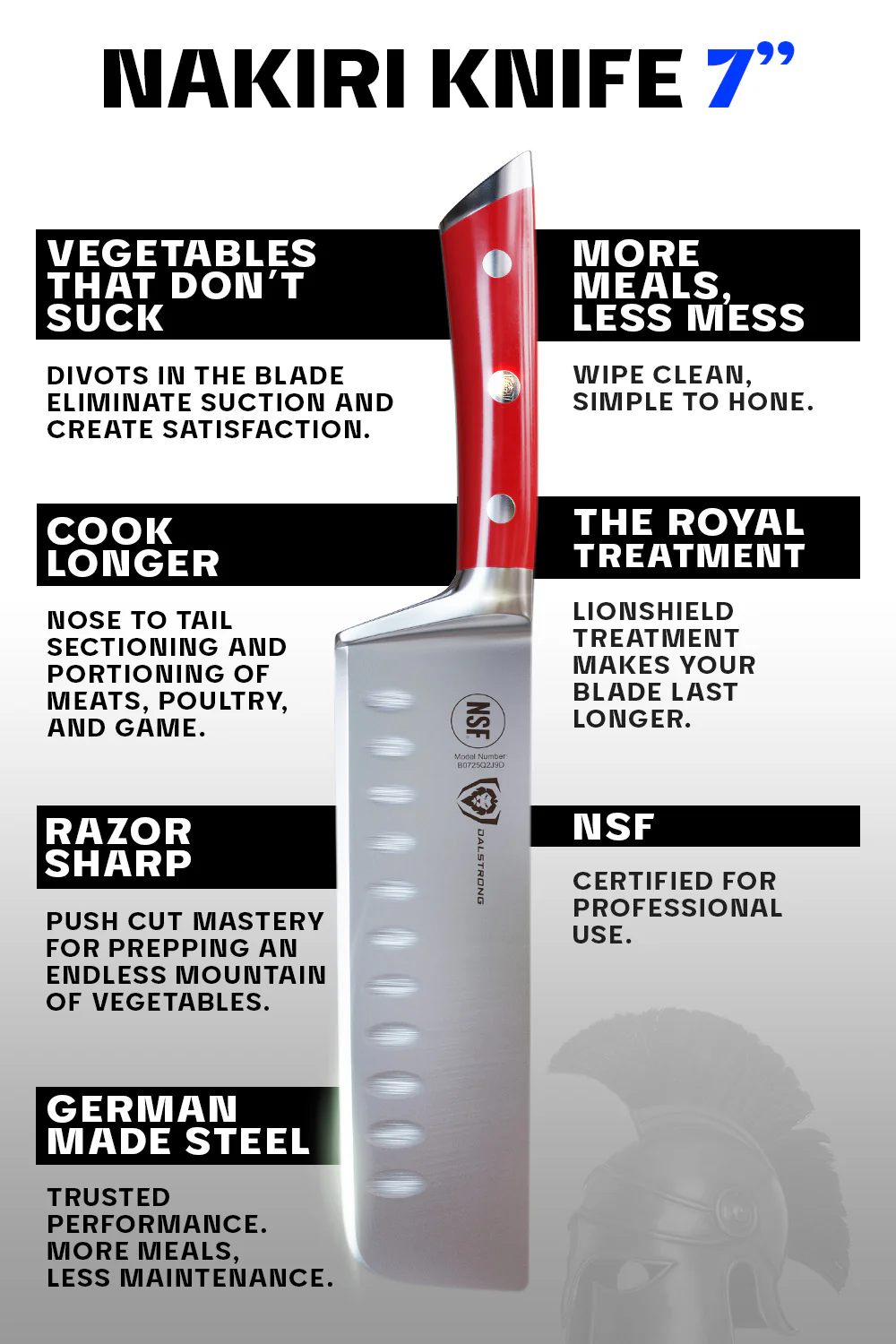 Nakiri Vegetable Knife 7" | Crimson Red ABS Handle | Gladiator Series | NSF Certified | Dalstrong © - Image 5