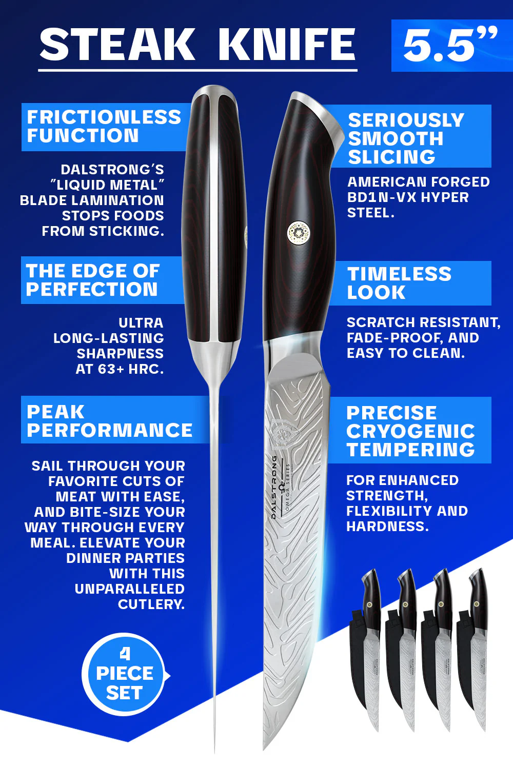4-Piece Steak Knife Set 5.5" | Omega Series | Dalstrong © - Image 5