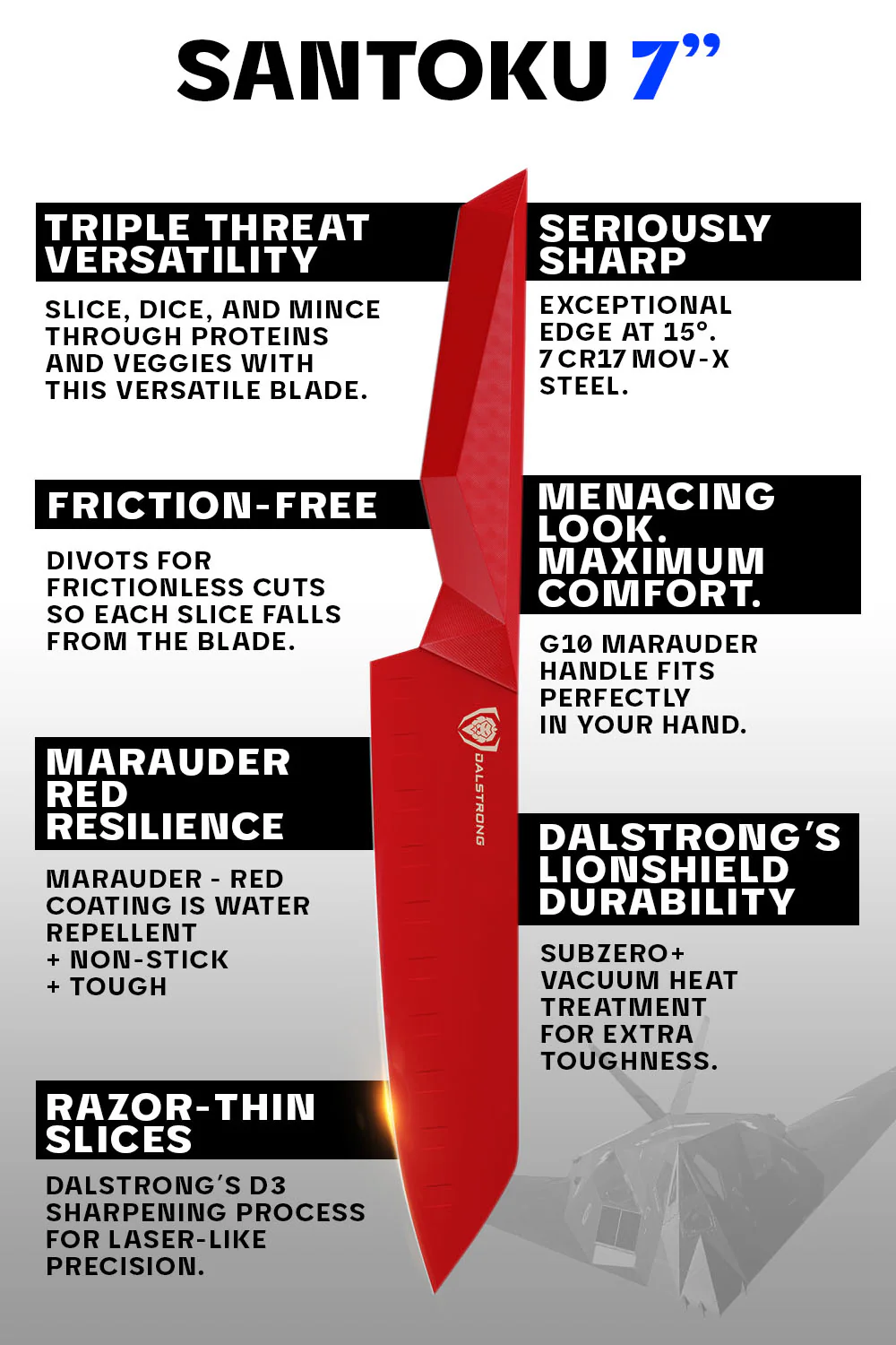 Santoku Knife 7" | Shadow Black Series | RED Edition | Dalstrong © - Image 5