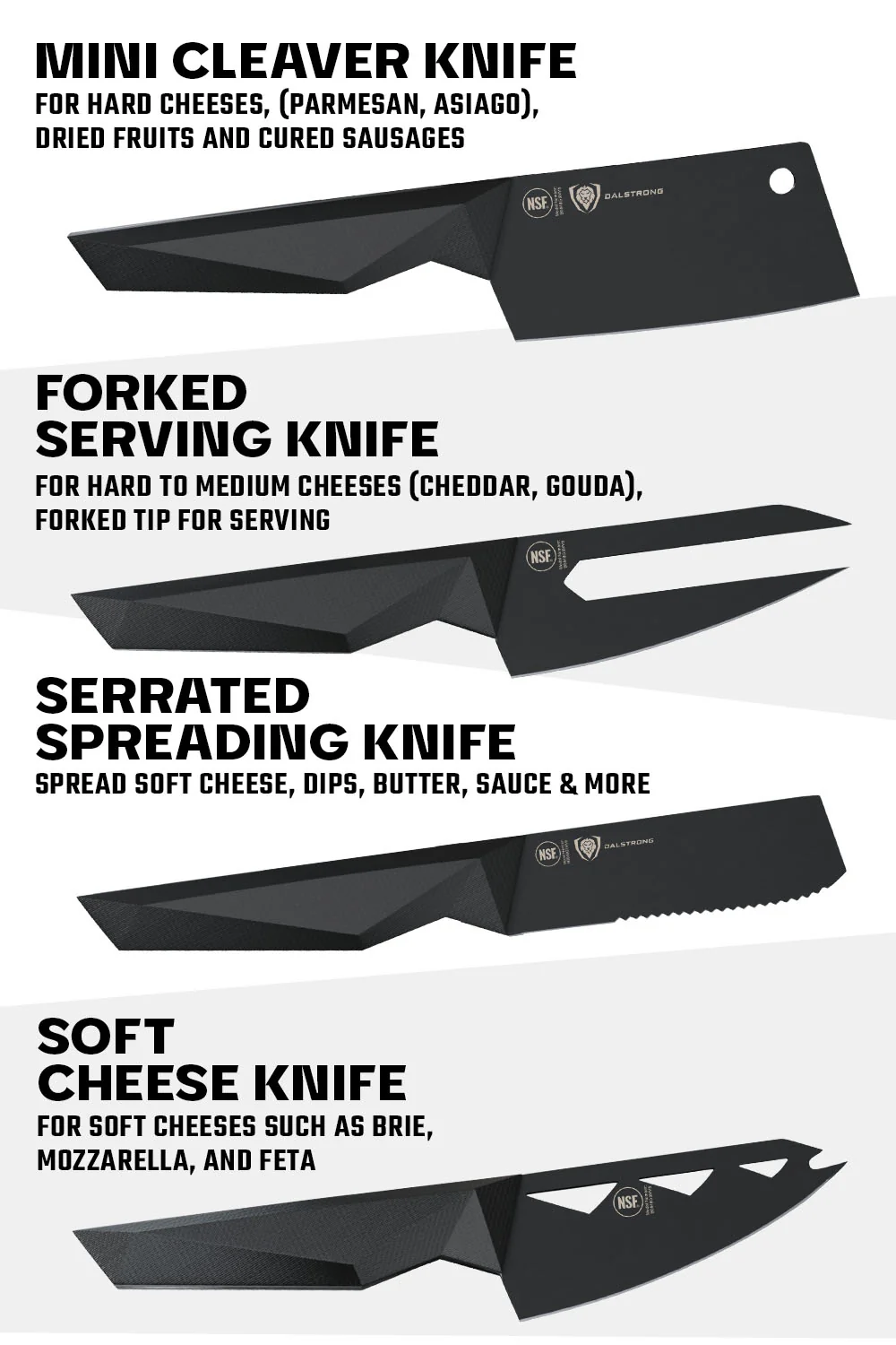 4-Piece Cheese Knife Set | Shadow Black Series | NSF Certified | Dalstrong © - Image 3