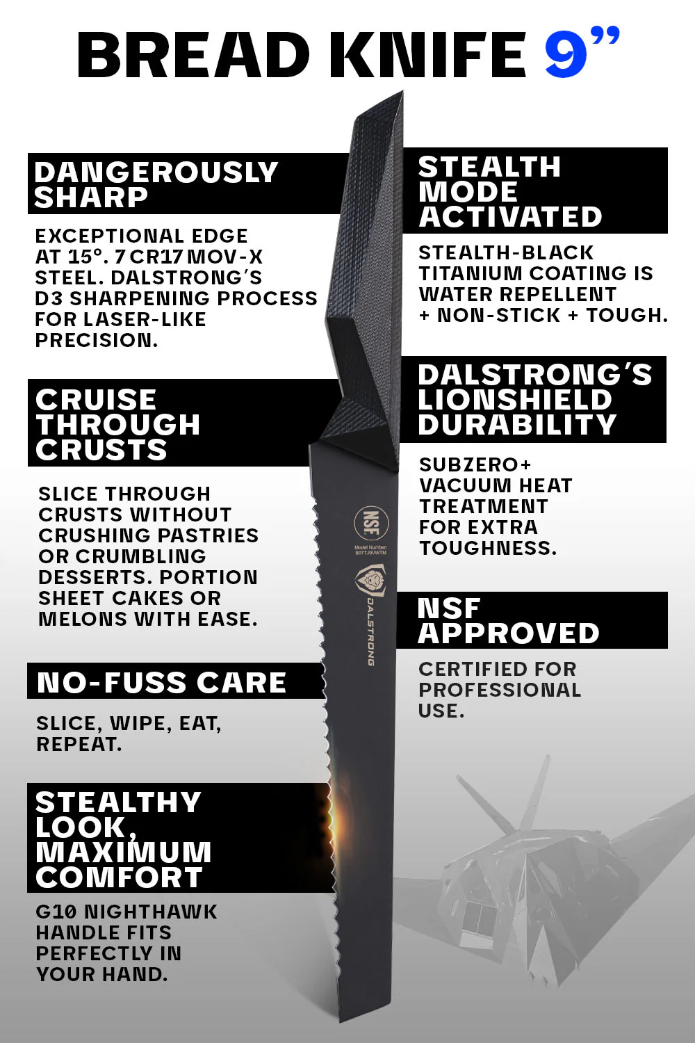 Bread Knife 9" | Shadow Black Series | NSF Certified | Dalstrong © - Image 6