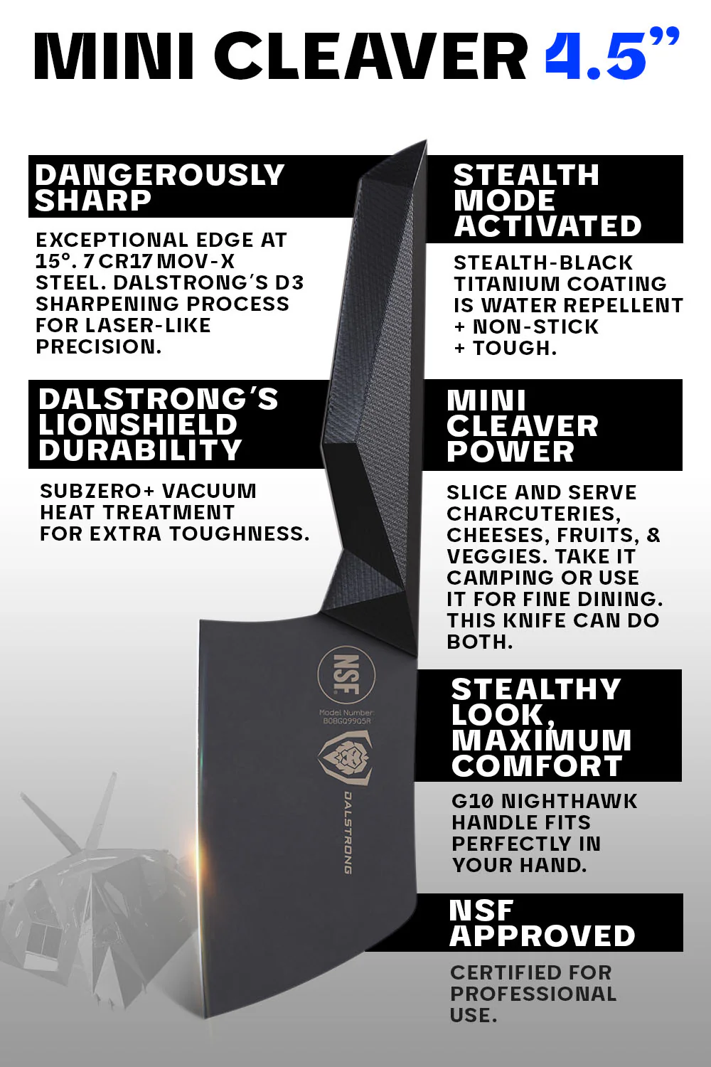Cleaver Knife 4.5" | Shadow Black Series | NSF Certified | Dalstrong © - Image 6