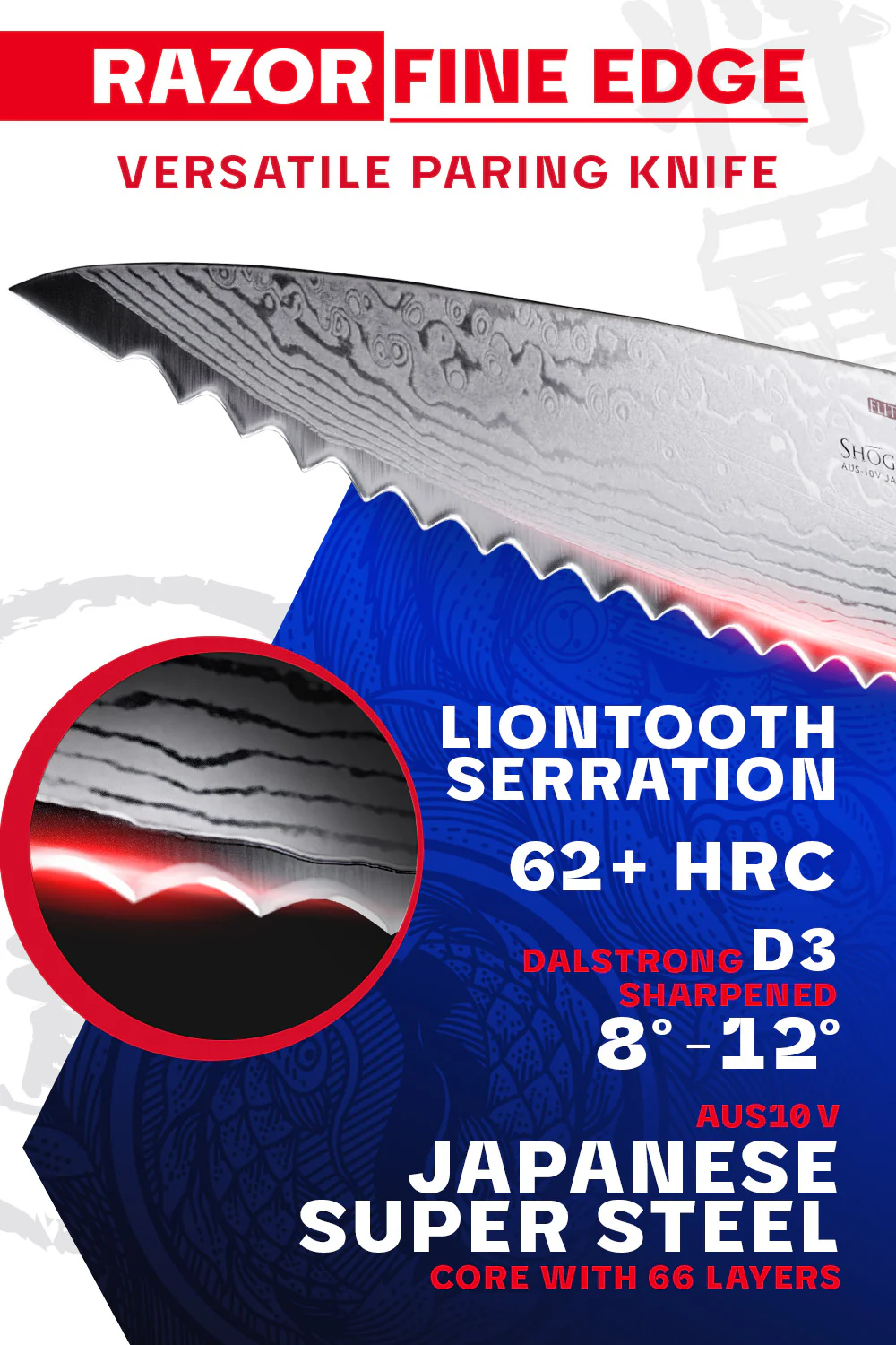 Serrated Paring Knife 3.5" | Shogun Series | ELITE | Dalstrong © - Image 3