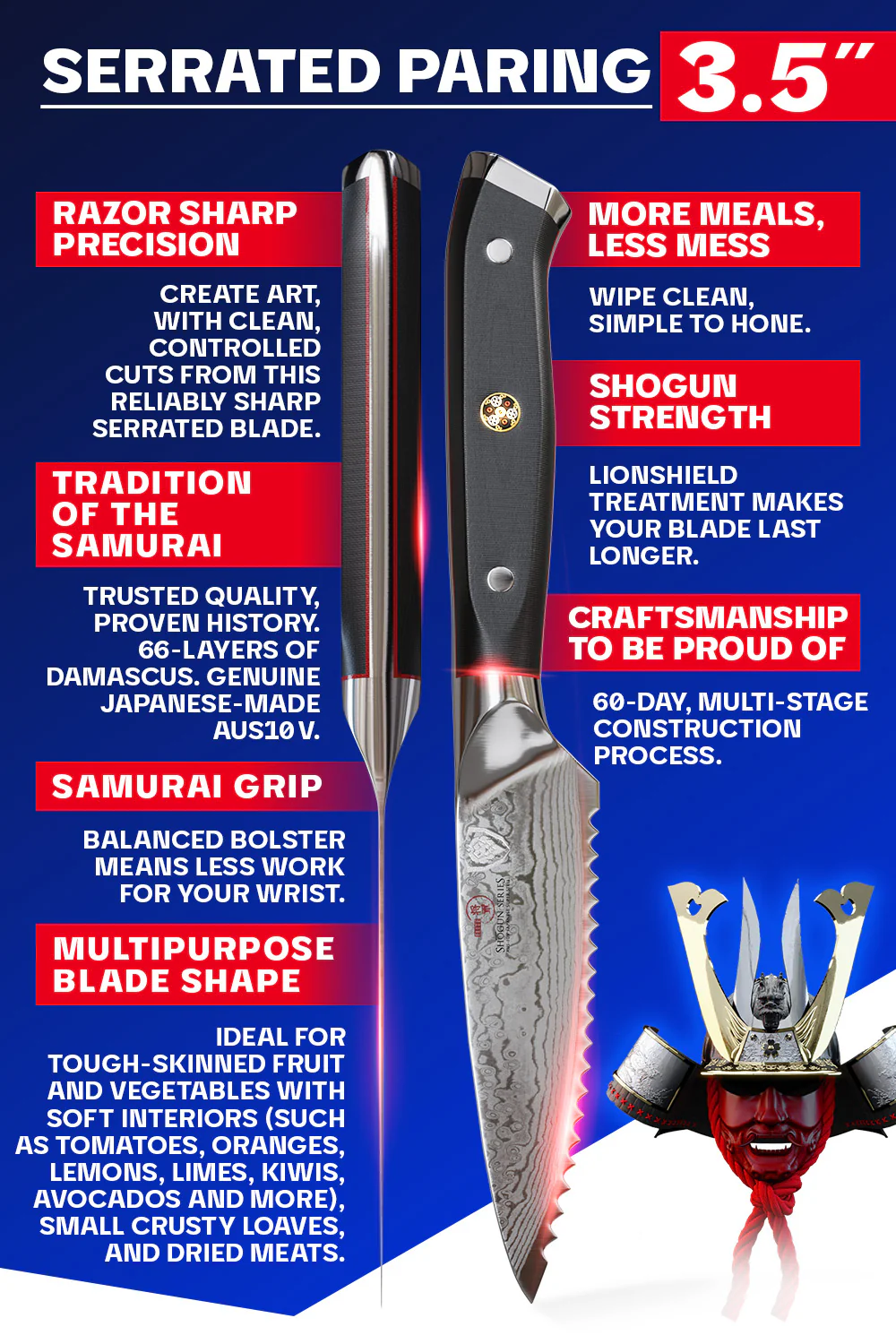 Serrated Paring Knife 3.5" | Shogun Series | ELITE | Dalstrong © - Image 5