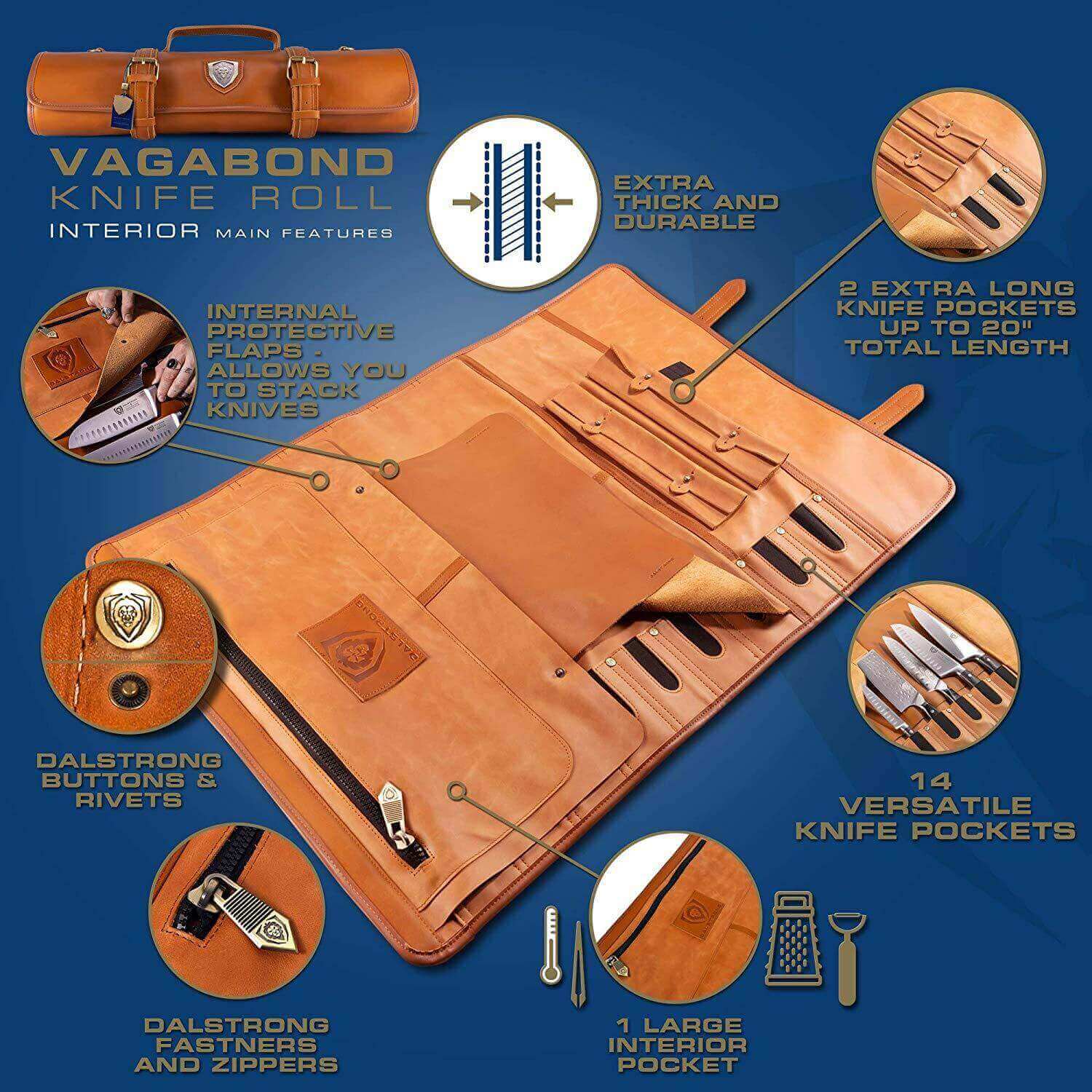 California Brown | Full Grain Leather | Vagabond Knife Roll | Dalstrong © - Image 3